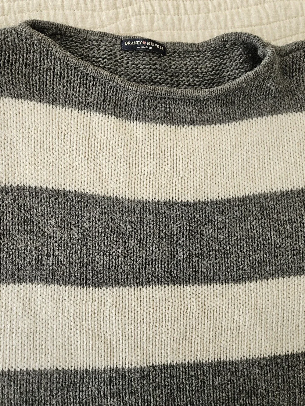 Brandy Melville Striped Knit Sweater - Gray and Cream One Size Fits All